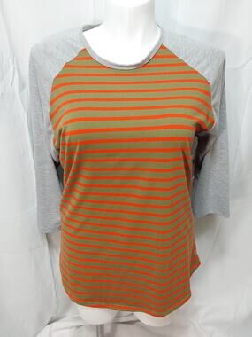 LuLaRoe Randy 2XL Gray/Olive/Red Reglan 3/4 Sleeve Colorblock Shirt #L262